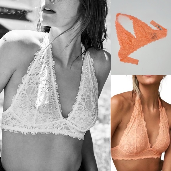 Free People Other - NWT Free People Galloon Lace Halter Bra in Light Orange Size Small